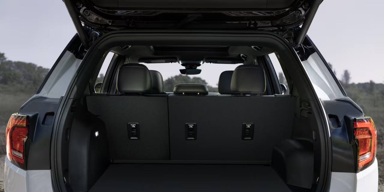 Back view of the generous cargo space of the 2025 GMC Acadia.